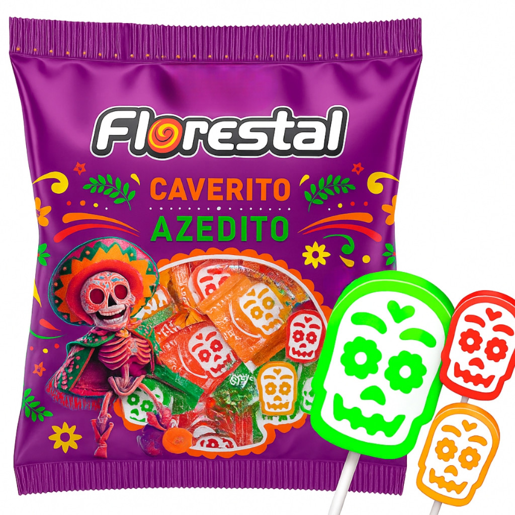 Pirulito Caverito Azedito Divertido 300g Pirulito Festa Lembrancinha Florestal Caveira Mexicana Hallowen Tatua a Lingua