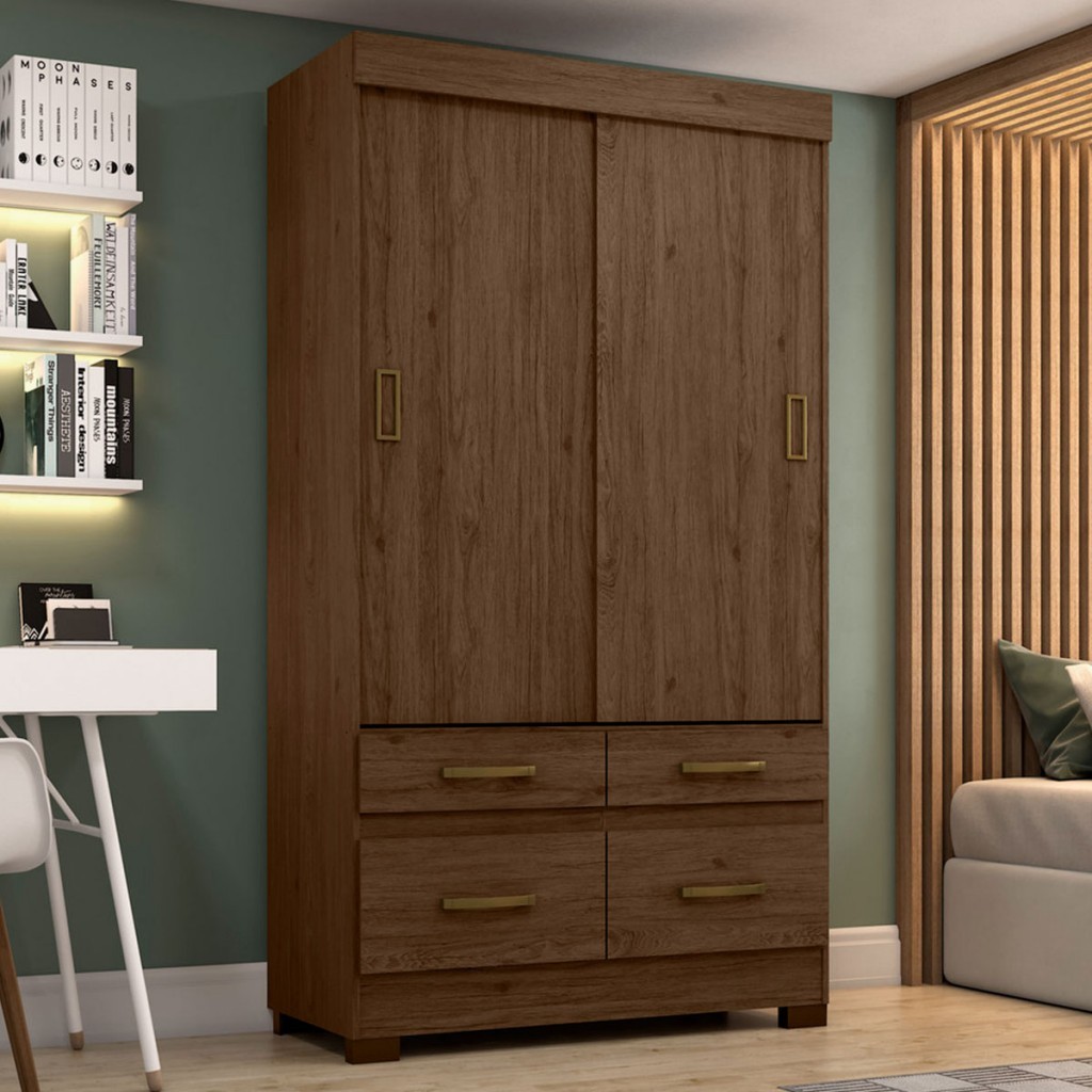 Guarda-Roupa Solteiro 2 Portas de Correr 4 Gavetas BE25 em Oferta na Shopee