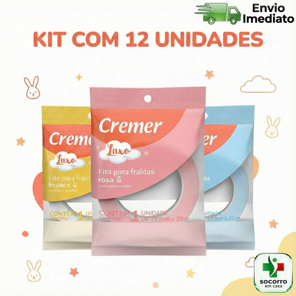 Kit Com 12 Fitas Crepe para Fralda e Embalagens Cremer 19mm x 20m