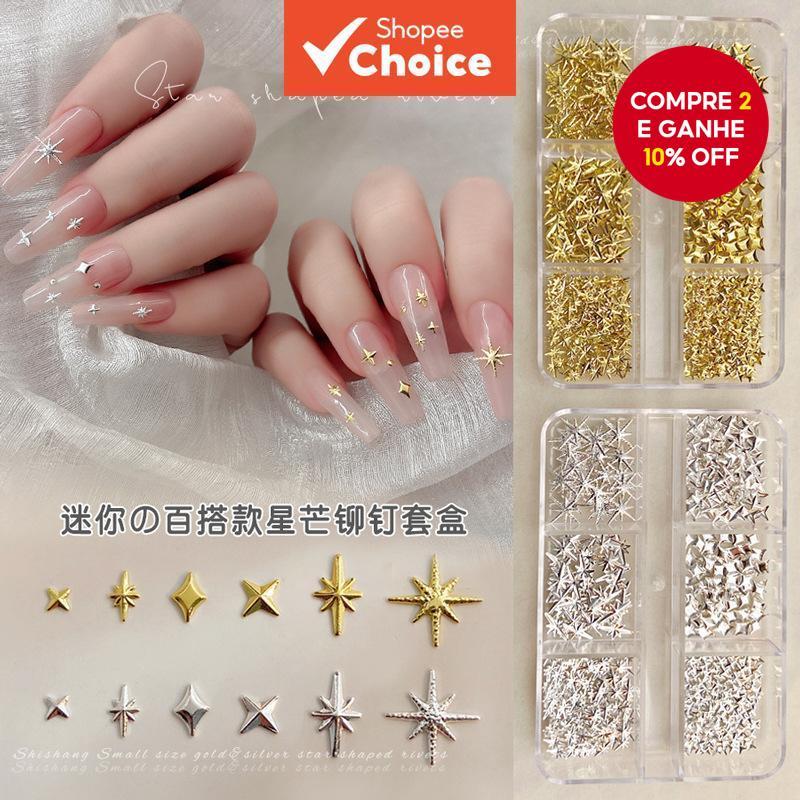 Novos Charms de Ouro Brilhante para Unhas e Gemas de Unha Prateadas 3D Fofo, Acessórios para Arte de Unhas Y2K,