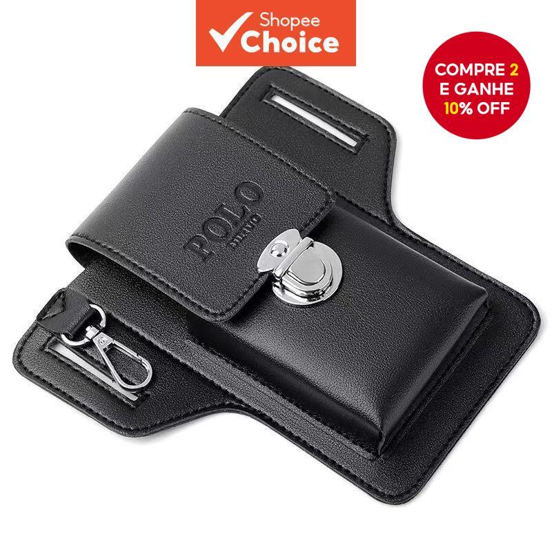 Estojo masculino para celular de couro, pochete com cinto, carteira de PU e estojo vintage para proteção. em Oferta na Shopee