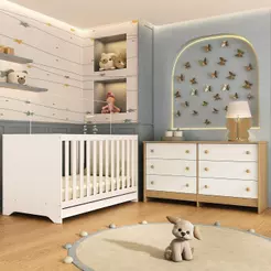 Berço Americano 3 em 1 para Colchão 130x70cm com Cômoda Caramelo Multimóveis MP4677