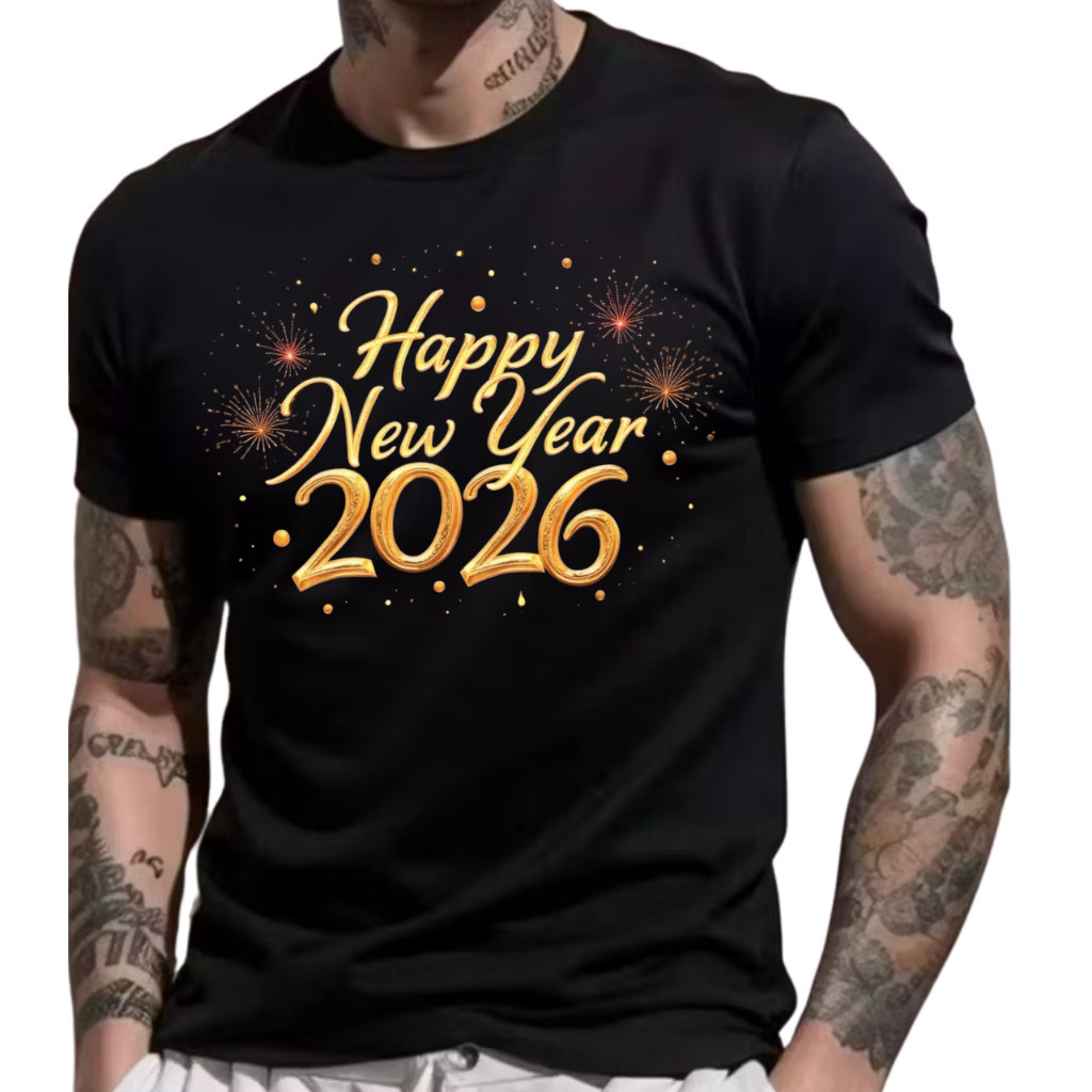T-shirt 30.1 Camiseta Premium Réveillon Feliz Ano Novo 2026  Estampada 100% Algodão Happy New Year Natal Premium Envio I