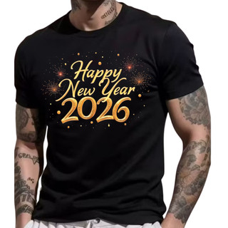 T-shirt 30.1 Camiseta Premium Réveillon Feliz Ano Novo 2026  Estampada 100% Algodão Happy New Year Natal Premium Envio I