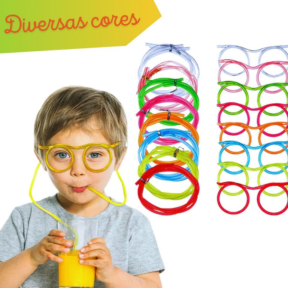 Óculos Infantil Canudo Maluco Divertido Festa Aniversário Diversas Cores para Criancas