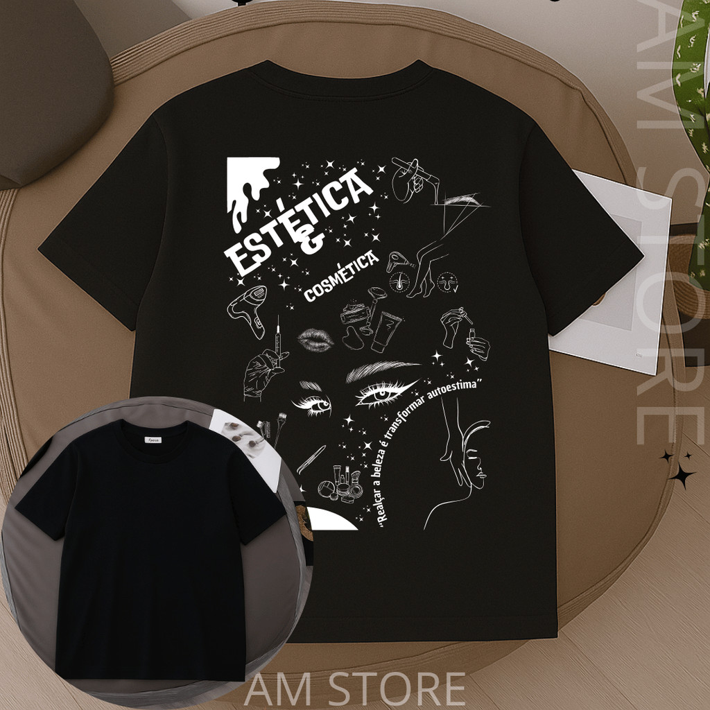 camiseta camisa 100% algodão estampada profissão curso facudade estetica e cosmetica