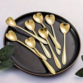 Kit 10 Colheres Coração Fofa para Cozinha Mesa Posta Douradas Café Sobremesa Chá Aço Inoxidável Envio imediato em Oferta na Shopee