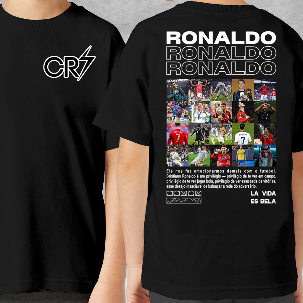 Camiseta Algodão Masculina Infantil Cr7 Cristiano Ronaldo Futebol Criança Camisa Jogador Craque