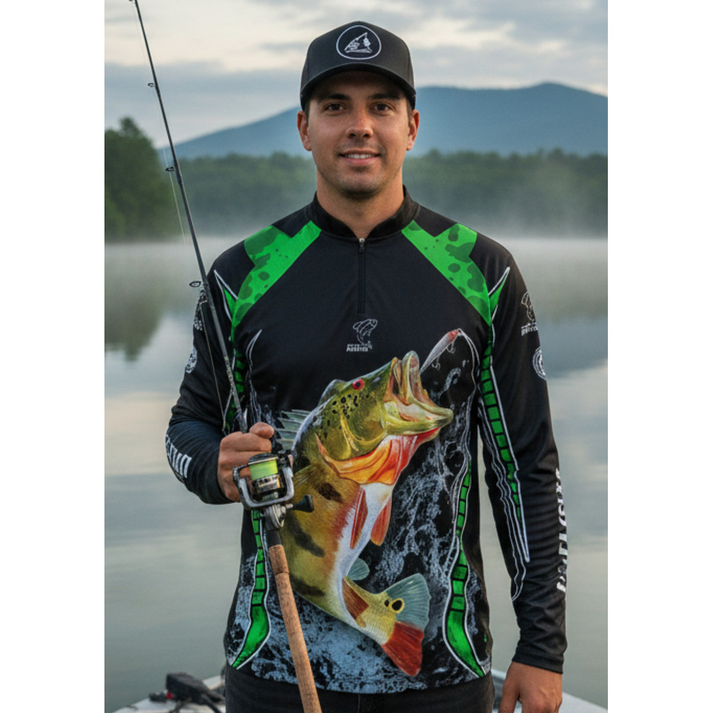 Kit Camisa Pesca Boné Trucker Fisher Camiseta Proteção Uv50+