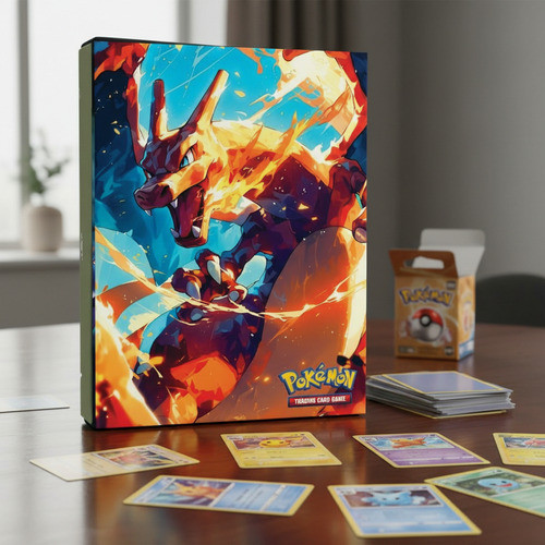 Album Fichario Porta 180 Cartas Charizard Capa Dura Pokemon Preto