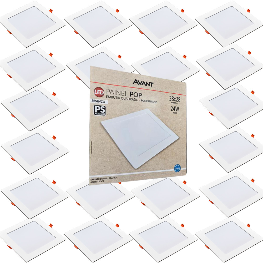 Kit 20 Painel Plafon Quadrado Embutir 24W Luz Branco Frio 6500K Bivolt 127v 20v Avant em Oferta na Shopee