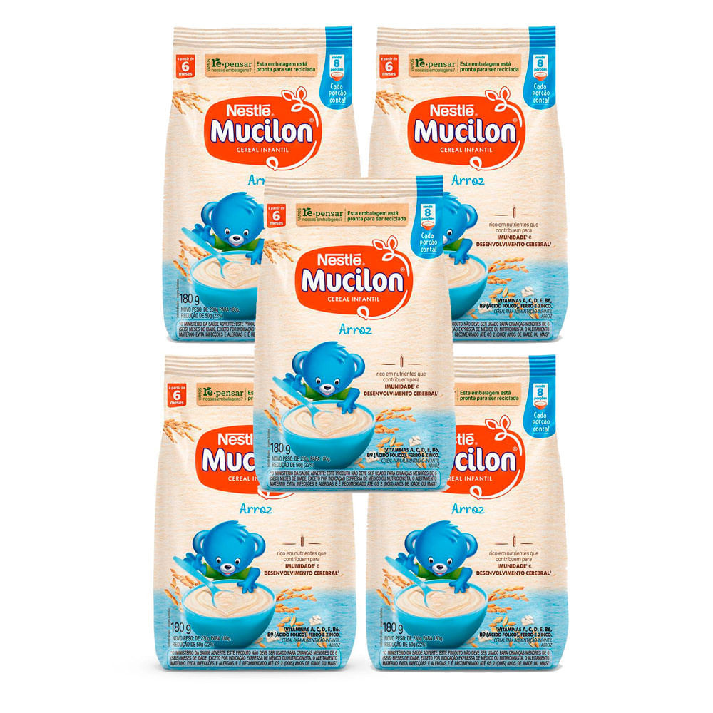 Kit 5 Cereal Infantil Mucilon Arroz 180g em Oferta na Shopee
