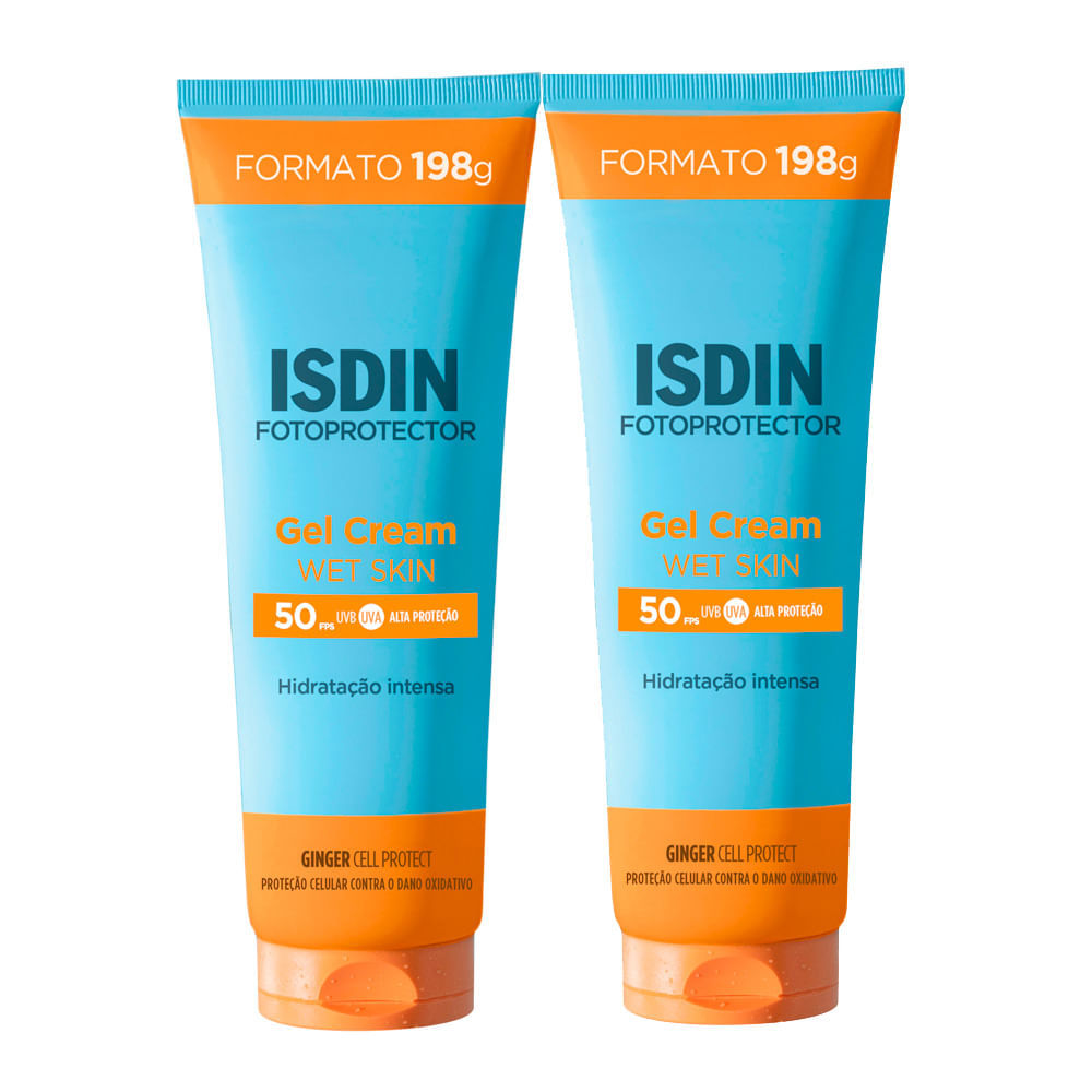 Kit 2 Protetor Solar Isdin Fotoprotector Gel Cream Wet Skin FPS 50 Hidratação Intensa 198g em Oferta na Shopee