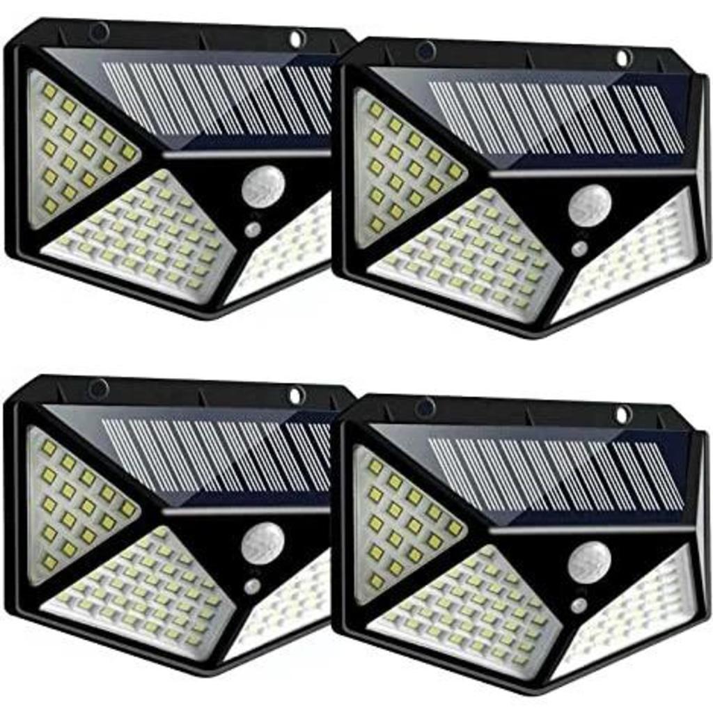 KIT1/4 Peças Luminária Solar De Parede Refletor 100 Led Sensor Presença Movimento Prova D' Água Com 3Funções Solar light