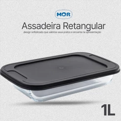 Assadeiras Retangular de Vidro Mor Com Tampa 1L Para Fornos e Microondas