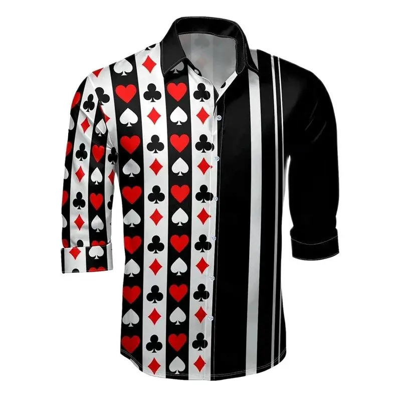 Camisa Masculina Casual De Pôquer Ao Ar Livre Com Lapela De Manga Comprida Uma Série De Camisas Masculinas Casuais Para 