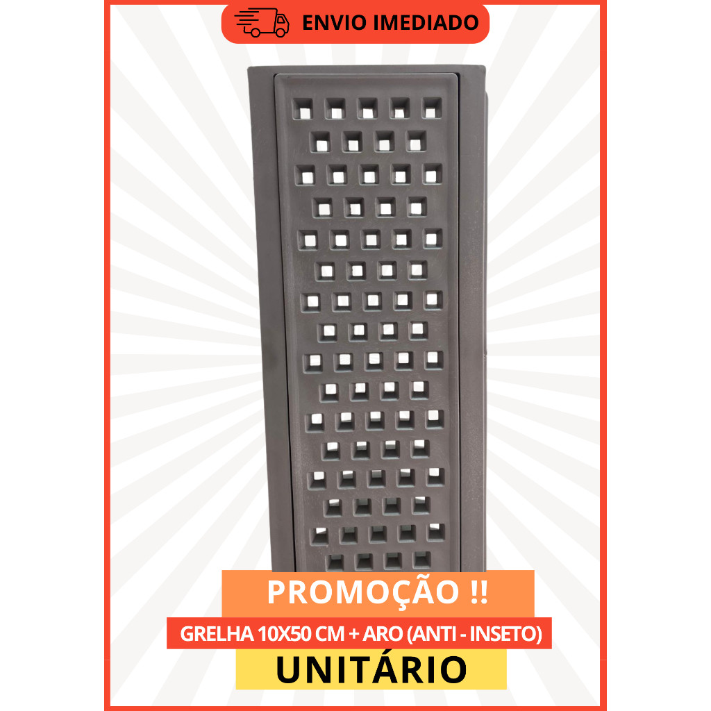 Ralo Linear Anti-Inseto 10x50cm ABS com Grelha e Suporte | Banheiro, Garagem, Varanda