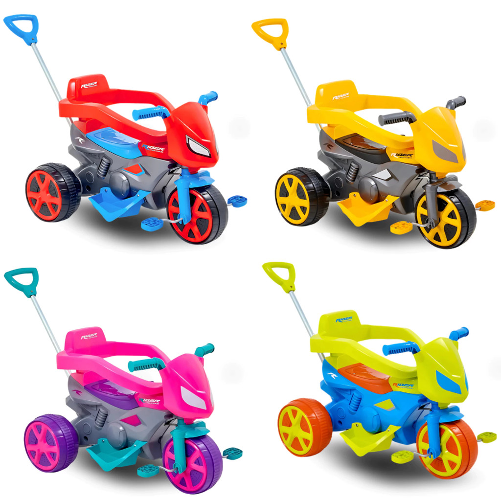 Motoca Triciclo Infantil com Alça Guia Rider 3 Rodas Pedal Passeio e Pedal Cores Variadas em Oferta na Shopee