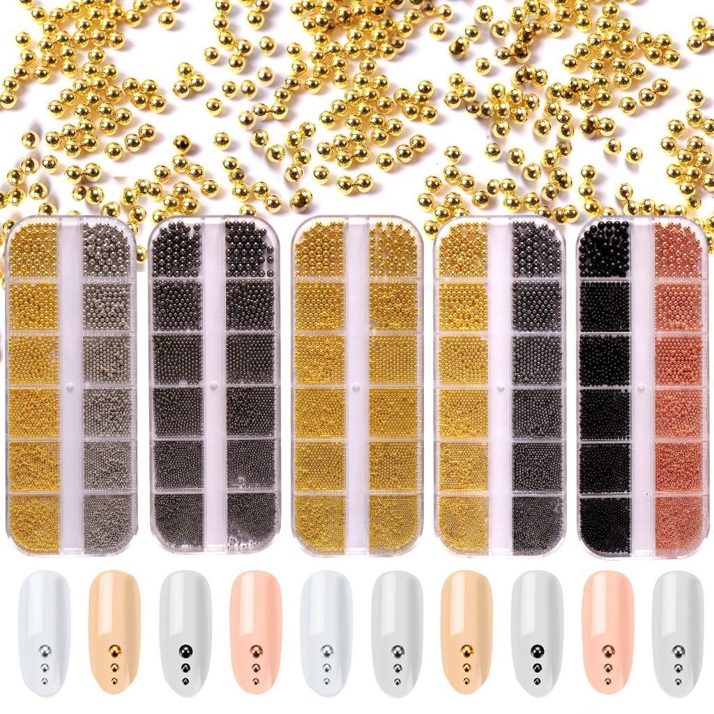Kit 1/5 Caixinhas com 12 Caviar em metal para Decoração de Unhas com 4 cores Art Strass Pedraria em Oferta na Shopee