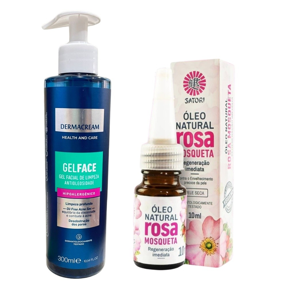 Kit Óleo Rosa Mosqueta + Gel Facial Limpeza Antioleosidade