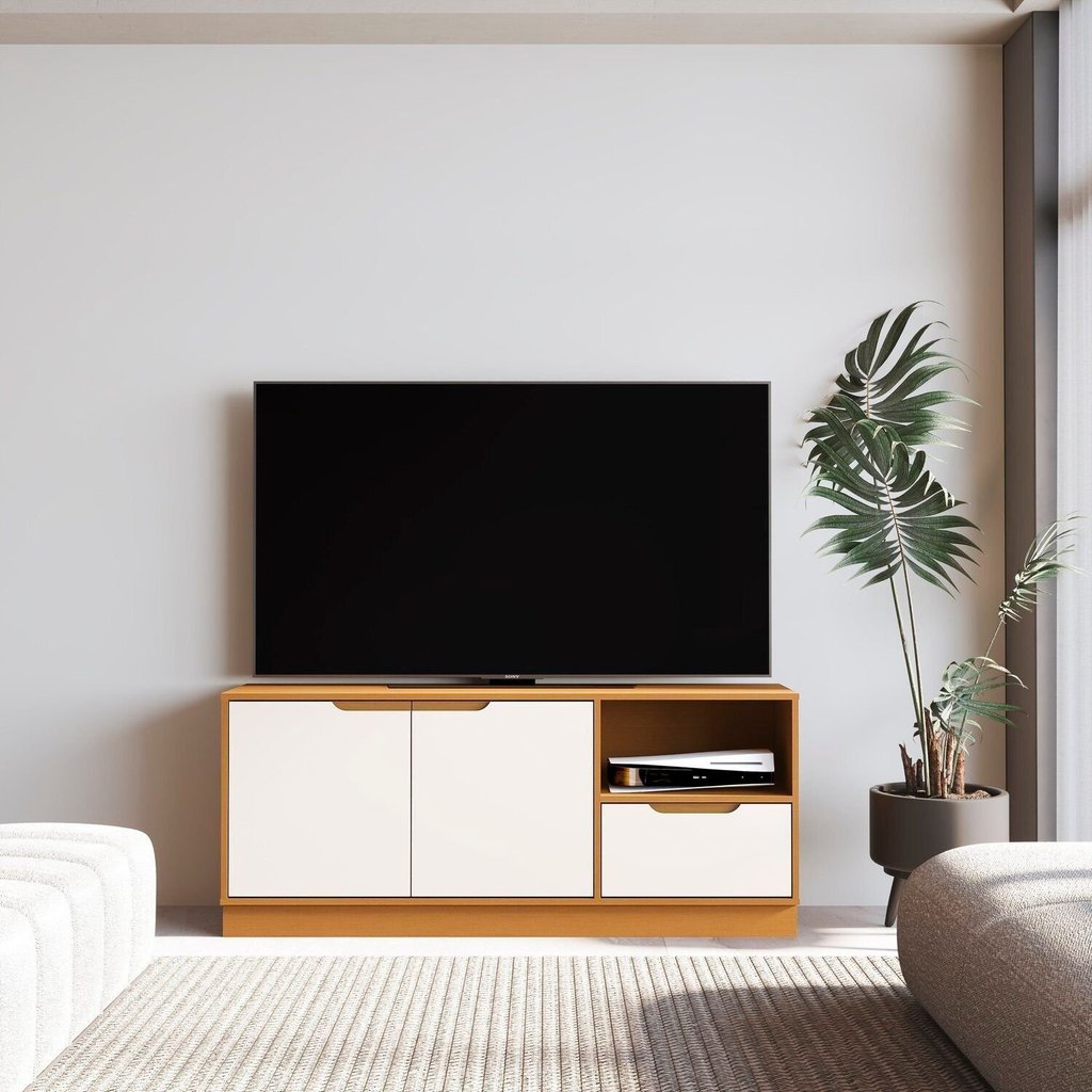 Rack para TV até 55 Polegadas 100% MDF 140cm Modular Bege Nature/Off White Nature/Off White