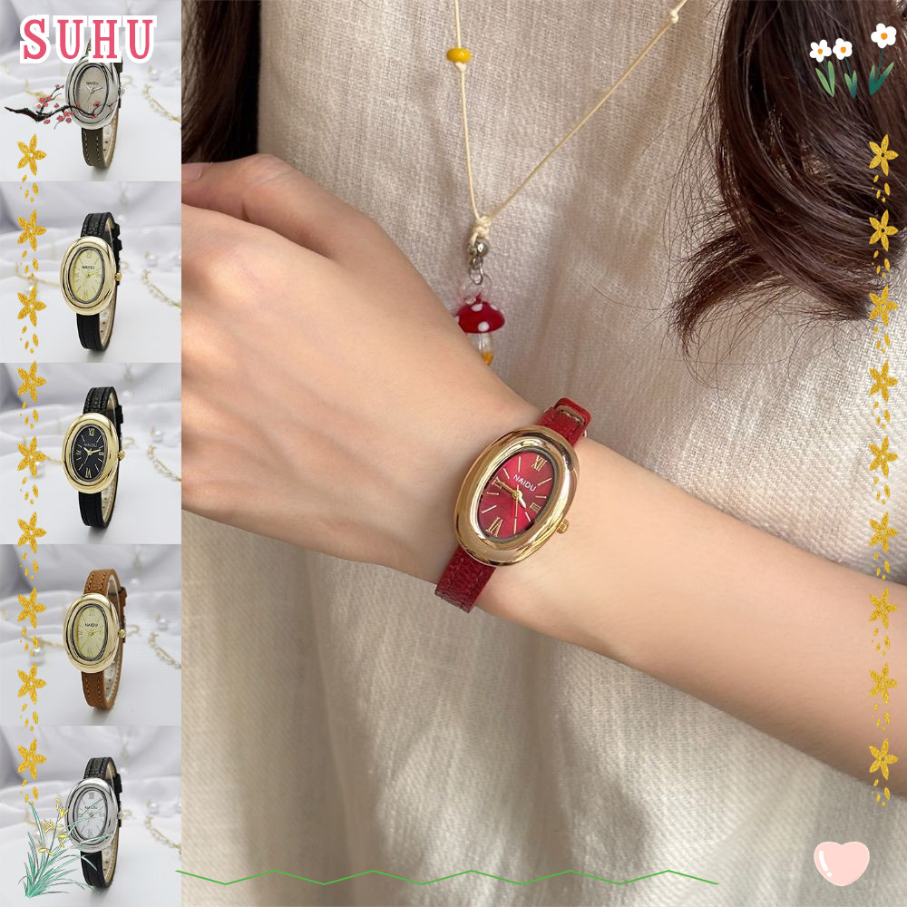 SUHU Relógio De Quartzo Feminino De Luxo , Pulso Casual Com Pulseira De Couro Durável Em Formato De Ovo De Ganso