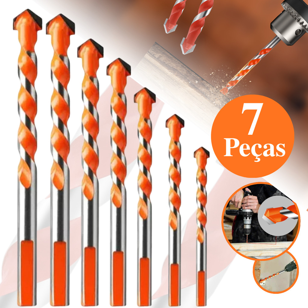 Kit 7 Broca Tungstênio Super Bit Triangular Fura tudo Brocas De Carboneto Multi Diamantada