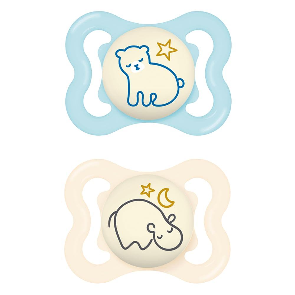 CHUPETA MAM SUPREME NIGHT 0-6 MESES EMB. DUPLA AZUL BICO EXTRA FINO SILICONE SKINSOFT MENINO BEBÊ