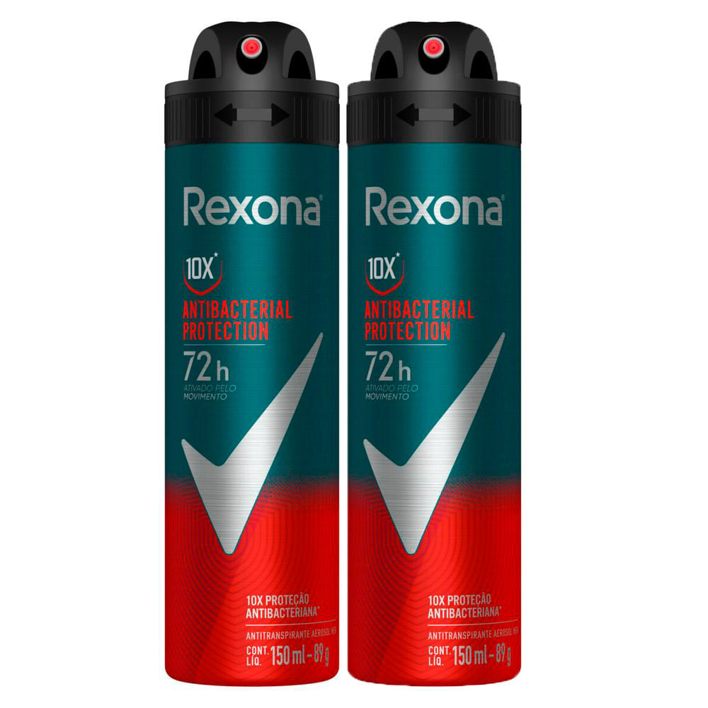 Kit 2 Desodorante Rexona Antibacterial Protection Men Aerosol Antitranspirante 72h 150ml em Oferta na Shopee