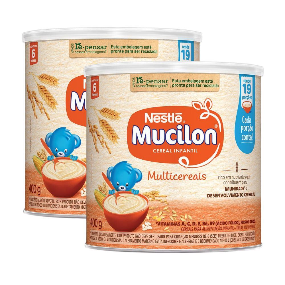 Kit 2 Cereal Infantil Mucilon Multicereais 400g em Oferta na Shopee