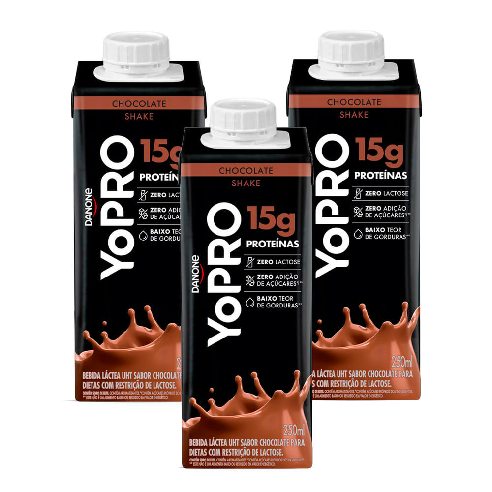 Kit 3 YoPRO Bebida Láctea UHT Chocolate 15g de proteínas 250ml em Oferta na Shopee