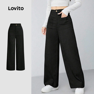 Lovito Calças Casuais com Bolsos Primavera/verão Pretas para Mulheres L158AD143 em Oferta na Shopee