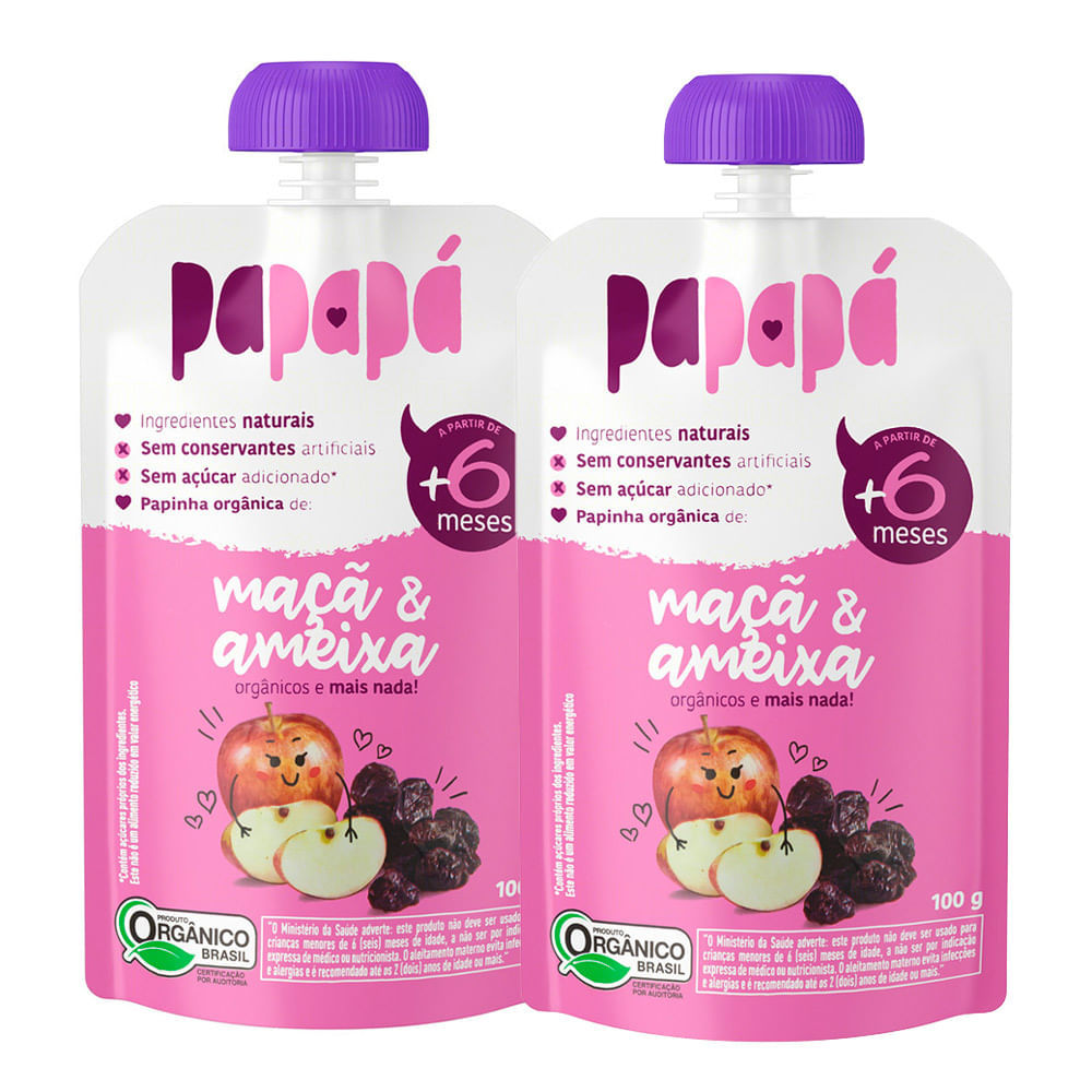 Kit 2 Papinha Papapá Orgânica Maçã e Ameixa 100g em Oferta na Shopee