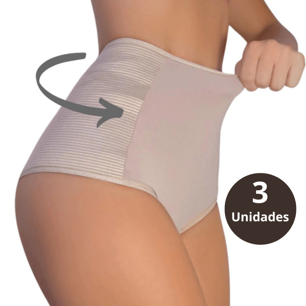 Kit C/3 Calcinhas Cinta Modeladora Compressão Cós Alto Redutora de Medidas em Oferta na Shopee