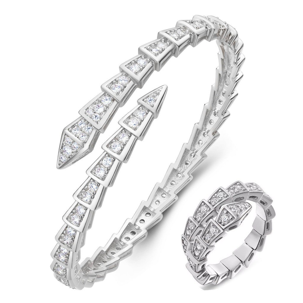KIT 2 Bracelete/Pulseira e Anel Prata 925 Feminino Serpente Moda Cobra Mulher Elegante com Garantia em Oferta na Shopee