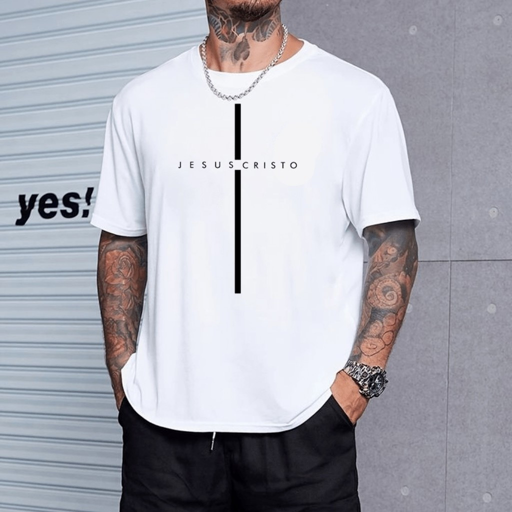 [Camiseta Premium em Algodão Puro]CC Camiseta Cruz Jesus Cristo Camisa 100% Algodão Unissex Premium Lançamento
