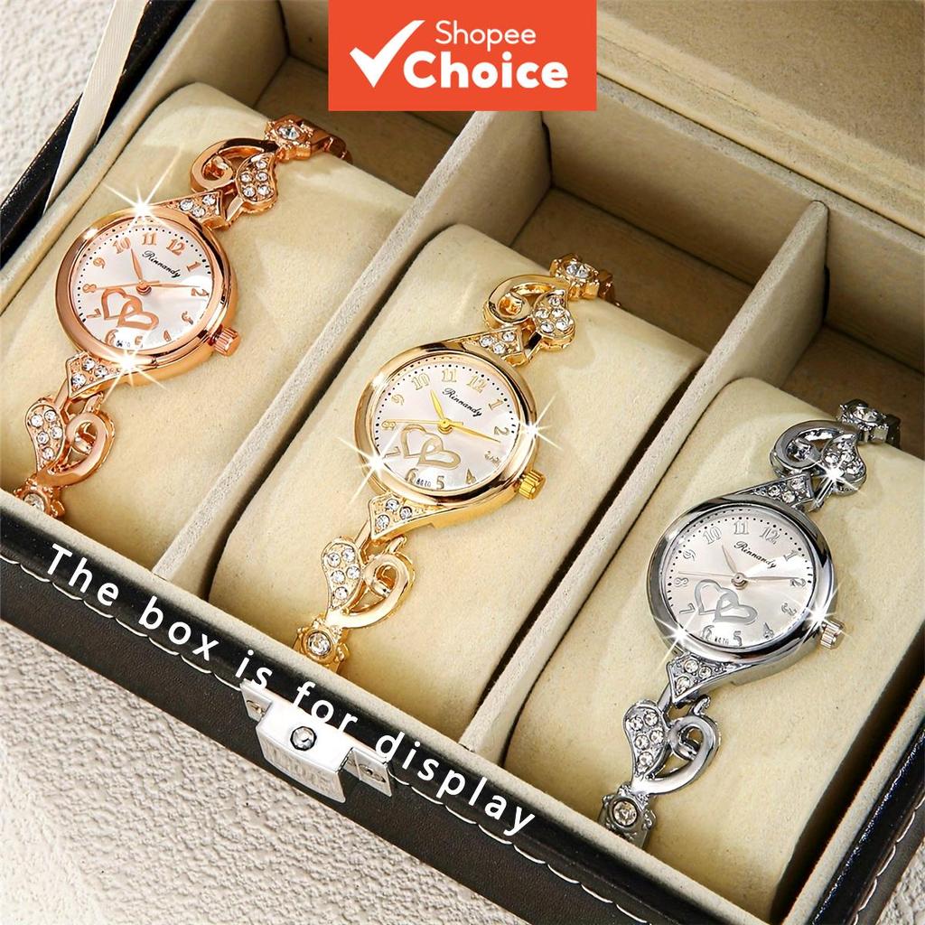 1/3 Pcs Moda Elegante Strass Corações Relógio De Quartzo Pulseira Banda Feminina Sem Caixa
