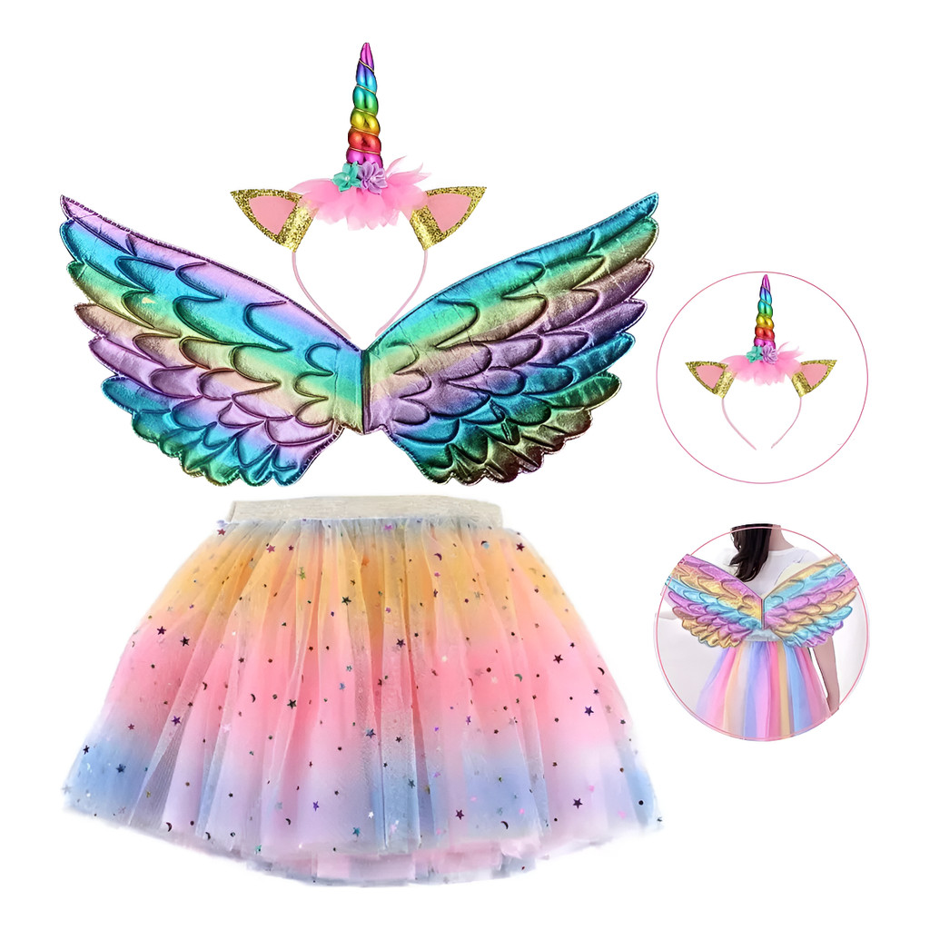 Fantasia Unicornio Infantil Rosa Completa com Asas para Carnaval e Festa