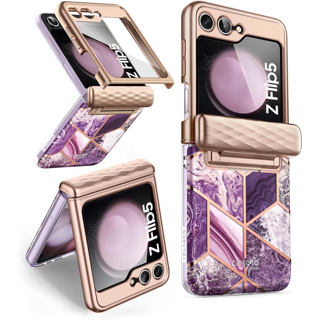 i-Blason Cosmo for Samsung Galaxy Z Flip 5 Case [Hinge Protection] [Built-in Front Screen Protector] [Support Wireless C