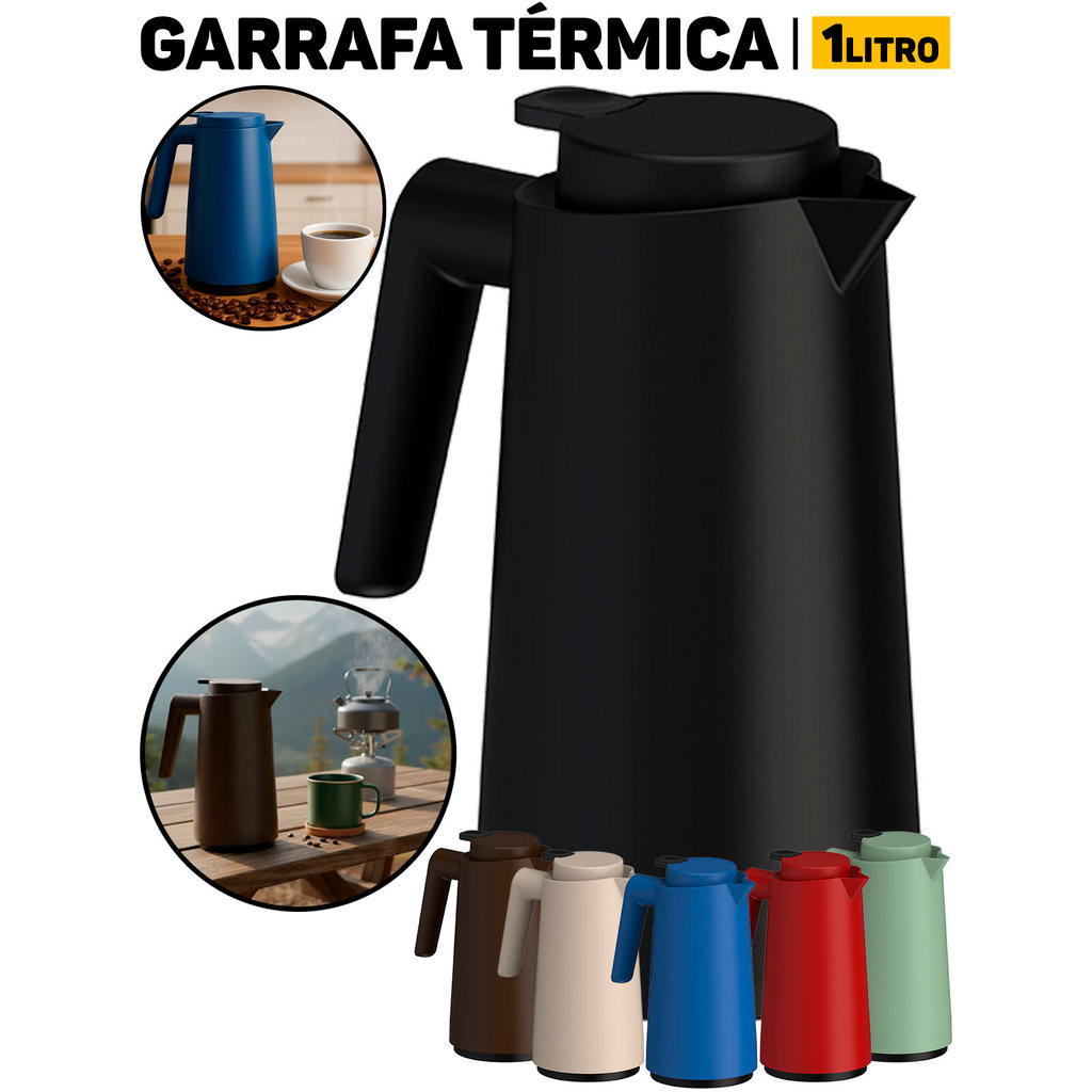 Garrafa Térmica Gatilho Vercelli 1 Litro Unitermi Bule Café Chá Escritório Cozinha	 em Oferta na Shopee