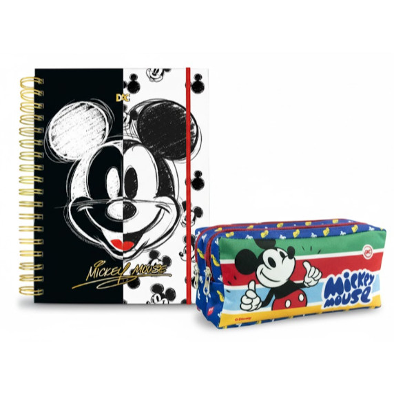 Kit Caderno Smart Mickey Mouse 10 matérias com Folha Removível e 10 Divisórias+ Estojo Mickey Duplo DAC