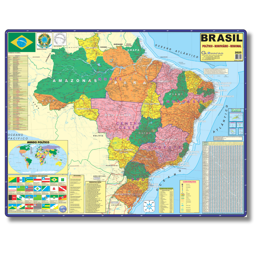 Mapa Do Brasil Gigante Dobrado - Político e Rodoviário - Educativo 