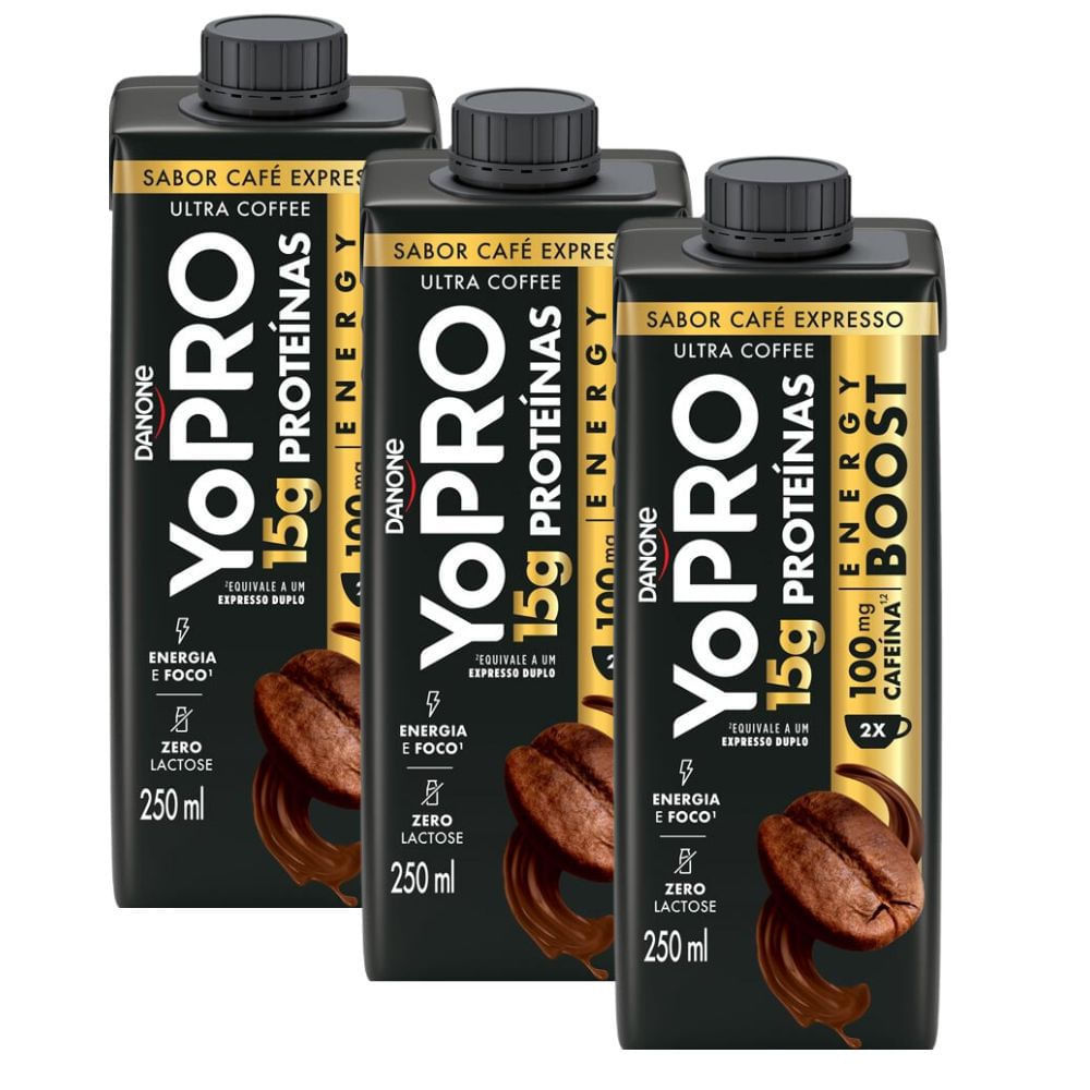Kit 3 YoPRO Energy Boost UHT Café Expresso 15g de Proteínas 250ml em Oferta na Shopee