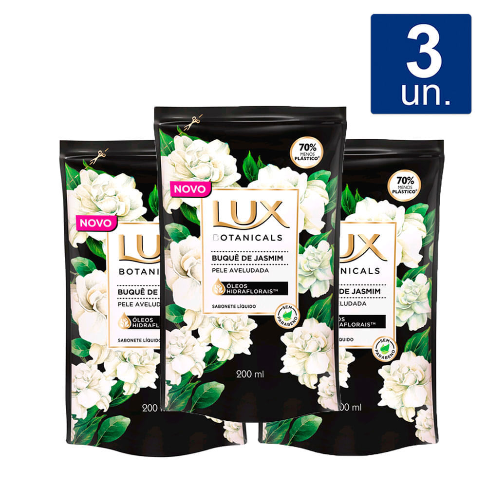Kit 3 Sabonete Líquido Lux Botanicals Buquê de Jasmim Refil 200ml em Oferta na Shopee