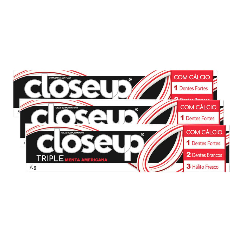 Kit 3 Creme Dental Close Up Tripla Proteção Menta Americana 70g
