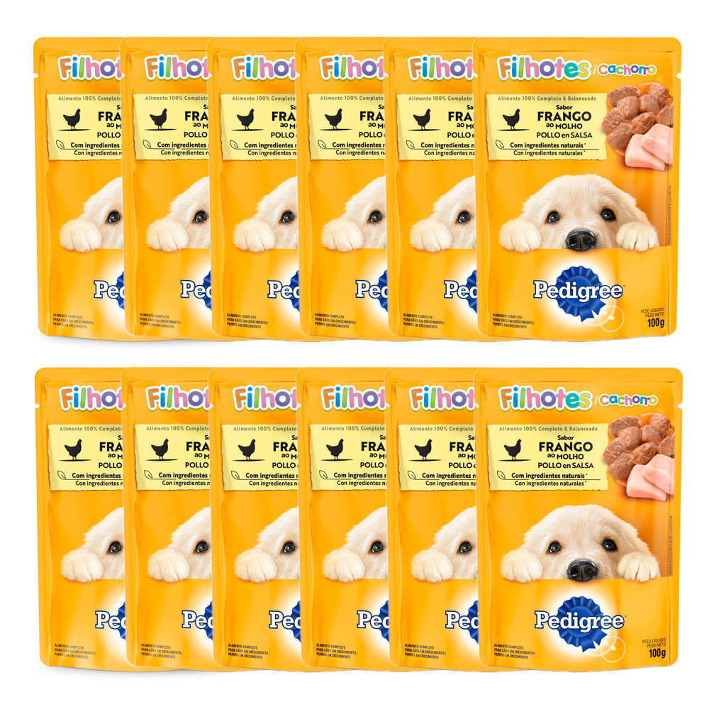 Kit 12 Ração Úmida para Cachorro Pedigree Filhote Sabor Frango ao Molho em Sachê 100g em Oferta na Shopee