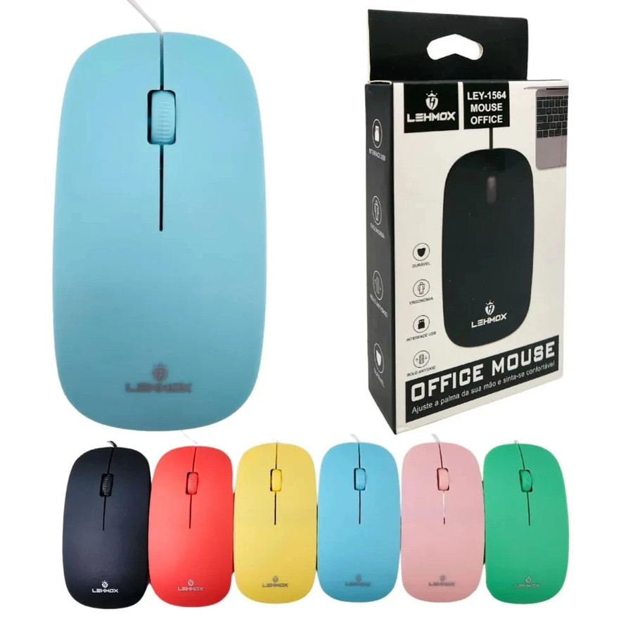 Mouse com fio Macaron Óptico Ergonômico LEY-1564 3 Botões Office Ultra usb Lehmox