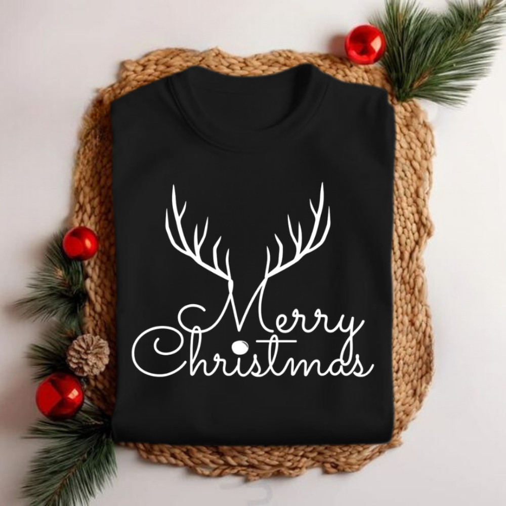Camiseta Camisa Premium T-shirt Estampa ''Merry Christmans Alce'' Renas Personalização Natal Unissex 100 % Algodão Blusa