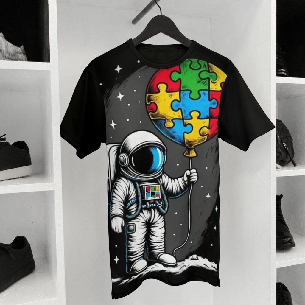 Camiseta StreetWear T-Shirt Básica Sublimada Astronauta Autista Balão Espaço Nasa Qualidade Premium