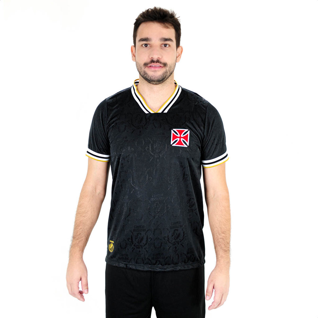 Camiseta de Time RetrôMania Vasco 1974 Jacquard Preto -  Masculino